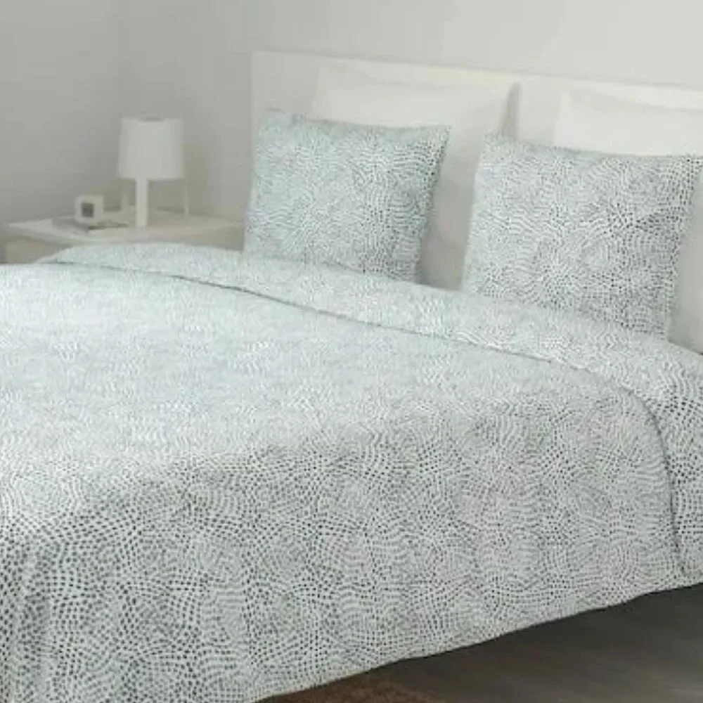 IKEA Tradkrassula Full/Queen Duvet Cover & Pillowcases White Teal Blue Scandi